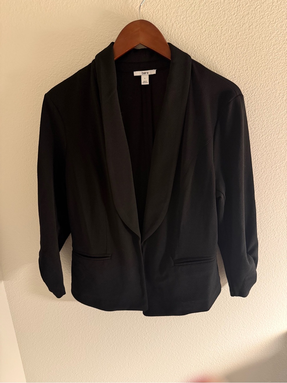Bar III Black Open-Front Shawl Collar Blazer